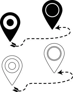 Map pin route icons set showing path movement travel navigation symbols. Illustration