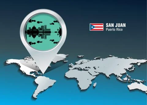 Map pin with san juan skyline Stock Illustration