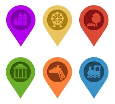 Map Pin. Set of bright map pointers on white background. Raster illustration Stock Illustration