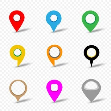 Map pin set on transparent background Stock Illustration