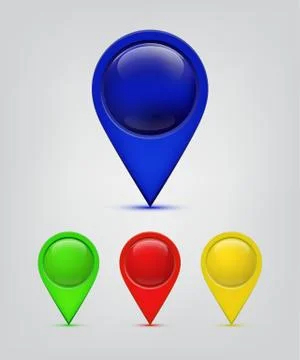 Map pin set. Vector shiny signs for map isolated on grey background. 스톡 일러스트