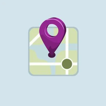 Map with a pin. Solid and flat design vector illustration. Stock Illustration