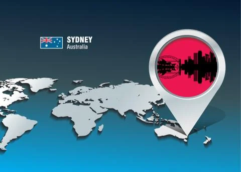 Map pin with sydney skyline イラスト素材