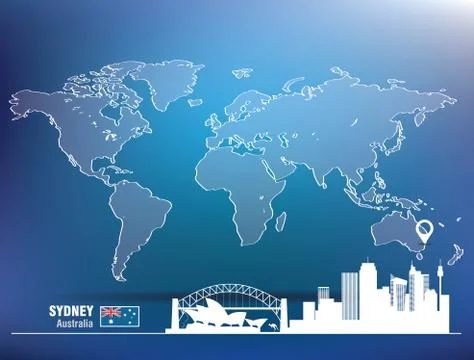 Map pin with Sydney skyline Stock Illustration