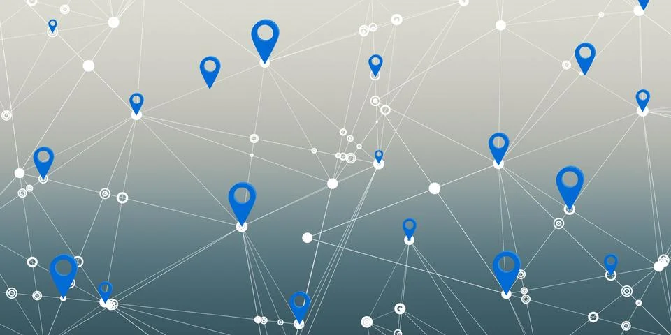 Map pin on technology background Gps network connection concept in 5g and 6g Stock Illustration