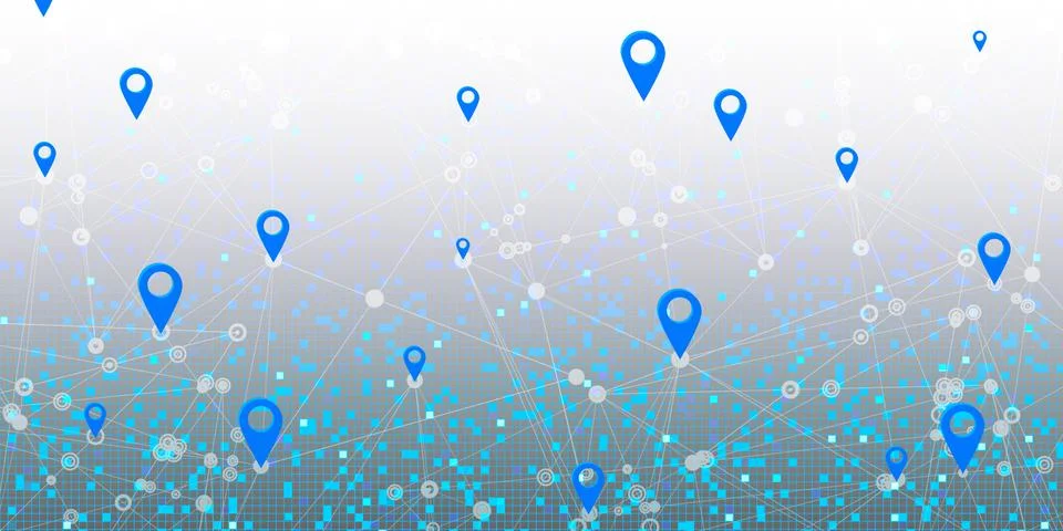 Map pin on technology background Gps network connection concept in 5g and 6g Stock Illustration