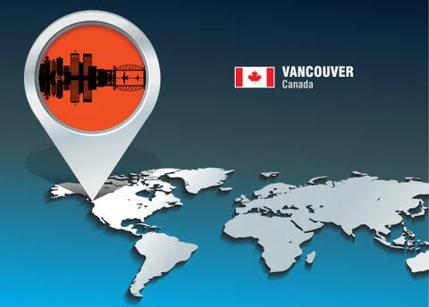 Map pin with vancouver skyline Stock Illustration