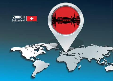 Map pin with zurich skyline Stock Illustration