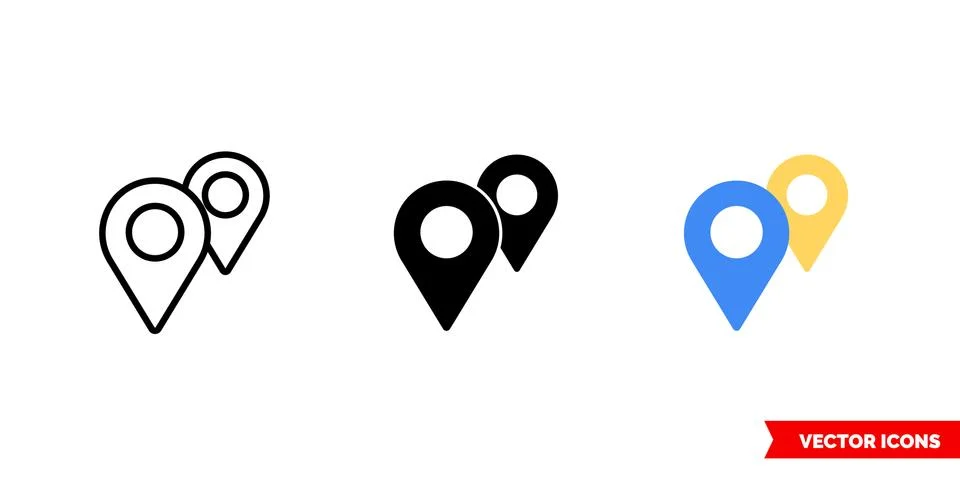 Map pinpoint icon of 3 types color, black and white, outline. Isolated vector Stock Illustration