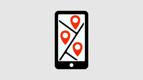 Map with pinpoints on smartphone, geolocation, location, pointer Stock Footage 287837055