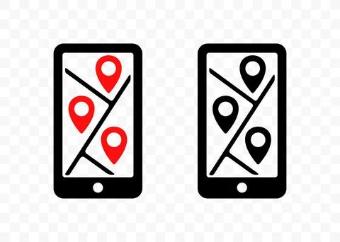 Map with pinpoints on smartphone, geolocation, location and pointer Stock Illustration