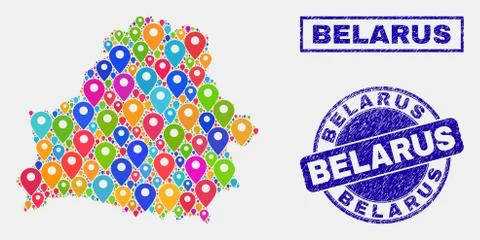 Map Pins Collage of Belarus Map and Textured Seals 스톡 일러스트