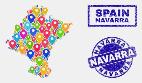 Map Pins Collage of Navarra Province Map and Distress Stamp Seals 스톡 일러스트