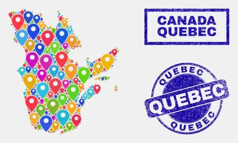 Map Pins Collage of Quebec Province Map and Textured Seals Stock Illustration