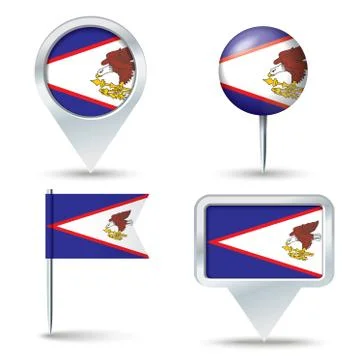 Map pins with flag of American Samoa Stock Illustration