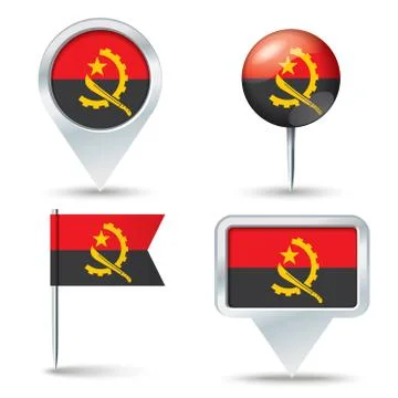 Map pins with flag of Angola Stock Illustration