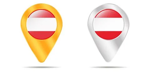 Map of pins with flag of Austria. On a white background Stock Illustration