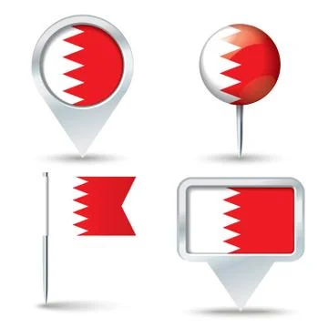 Map pins with flag of Bahrain Stock Illustration