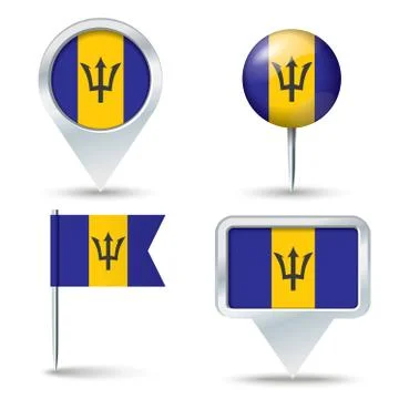 Map pins with flag of Barbados Stock Illustration