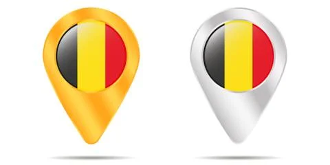 Map of pins with flag of Belgium. On a white background Stock Illustration