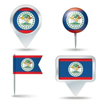 Map pins with flag of Belize Stock Illustration
