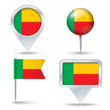 Map pins with flag of Benin Stock Illustration