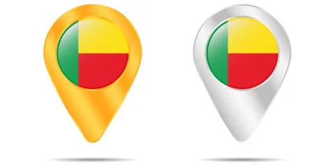 Map of pins with flag of Benin. On a white background Stock Illustration