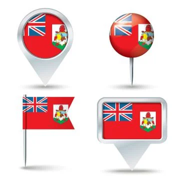 Map pins with flag of Bermuda Stock Illustration