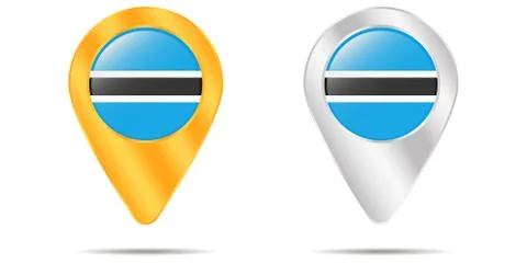 Map of pins with flag of Botswana. On a white background Stock Illustration