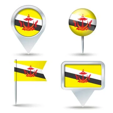 Map pins with flag of Brunei Stock Illustration