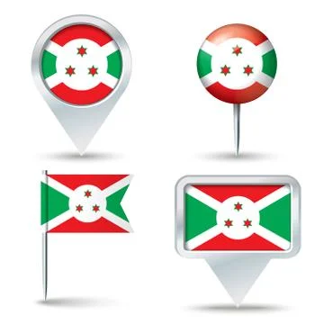Map pins with flag of Burundi Stock Illustration
