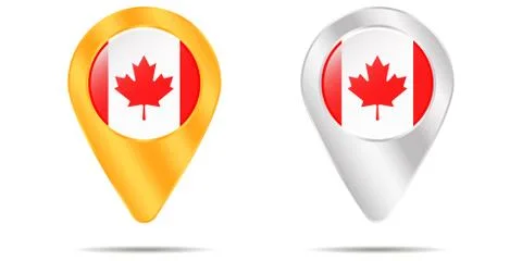 Map of pins with flag of Canada. On a white background Stock Illustration