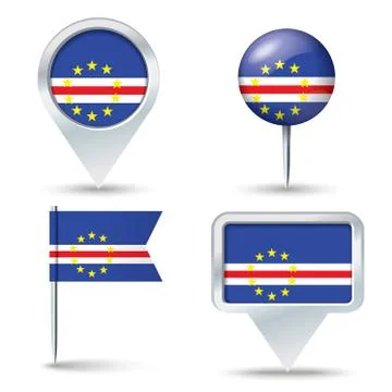 Map pins with flag of Cape Verde Stock Illustration