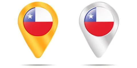 Map of pins with flag of Chile. On a white background Stock Illustration