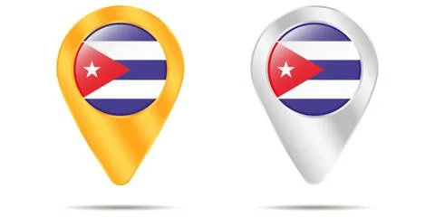Map of pins with flag of Cuba. On a white background. Vector Stock Illustration