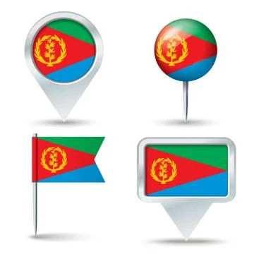 Map pins with flag of Eritrea Stock Illustration
