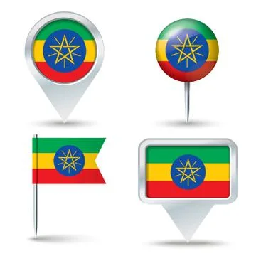 Map pins with flag of Ethiopia Stock Illustration