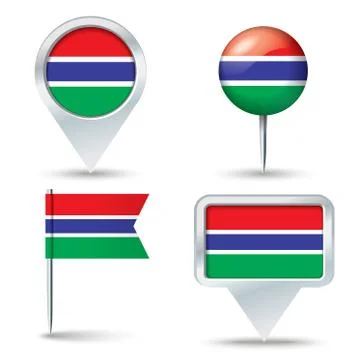 Map pins with flag of Gambia Stock Illustration