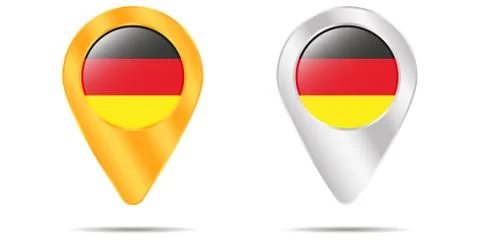 Map of pins with flag of Germany. On a white background. Vector Stock Illustration