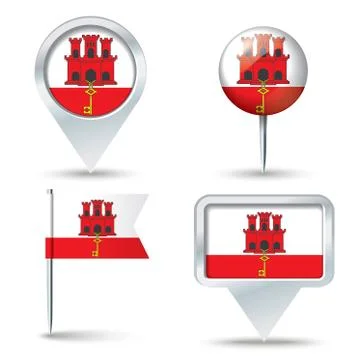 Map pins with flag of Gibraltar Stock Illustration