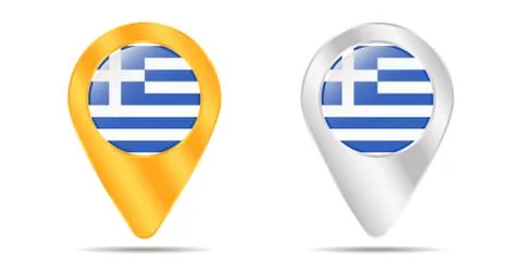 Map of pins with flag of Greece. On a white background Stock Illustration