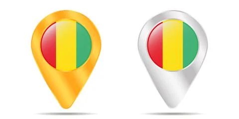 Map of pins with flag of Guinea. On a white background Stock Illustration