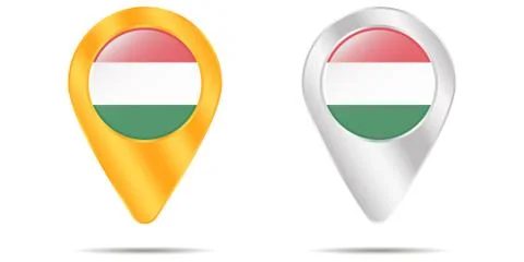 Map of pins with flag of Hungary. On a white background Stock Illustration