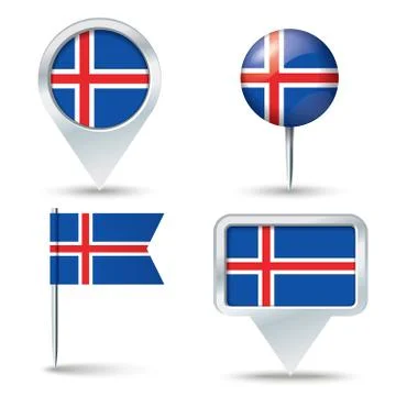 Map pins with flag of Iceland Stock Illustration
