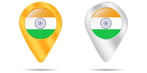 Map of pins with flag of India. On a white background. Vector Stock Illustration
