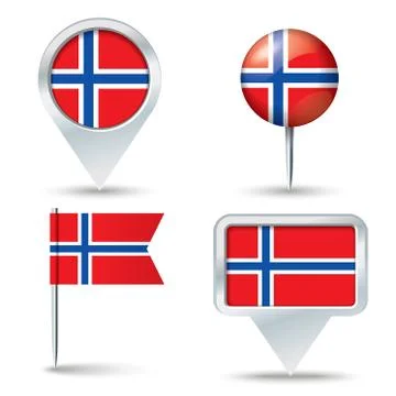 Map pins with flag of Jan Mayen Stock Illustration