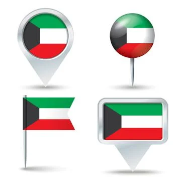 Map pins with flag of Kuwait Stock Illustration