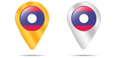 Map of pins with flag of Laos. On a white background Stock Illustration