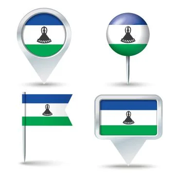 Map pins with flag of Lesotho Stock Illustration