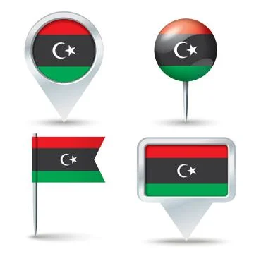 Map pins with flag of Libya Stock Illustration